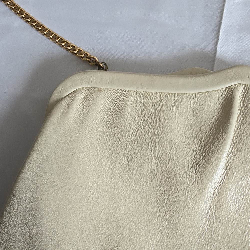 Vintage Purses Bundle 2 Pack Cream Leather Shoulder Bag,Beaded Pearl Clutch - Picture 7 of 12